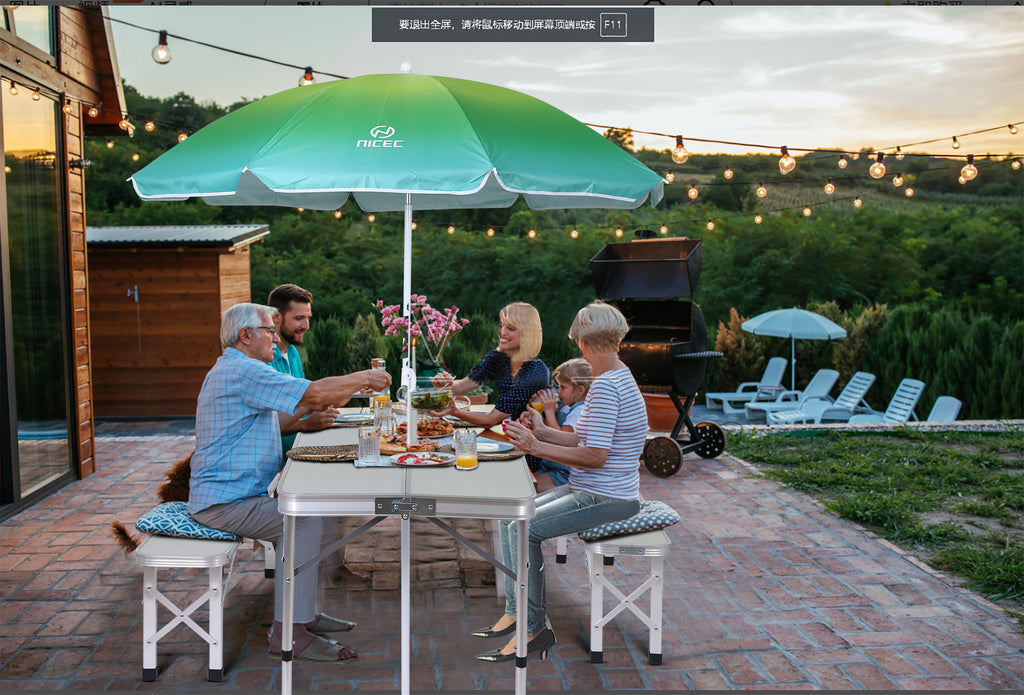 Nice C Picnic Table, Folding Picnic Table and Umbrella, Camping Table with 2 Benches and Umbrella, Mesh net for Backyard, Party, Outdoor, Patio, Lawn