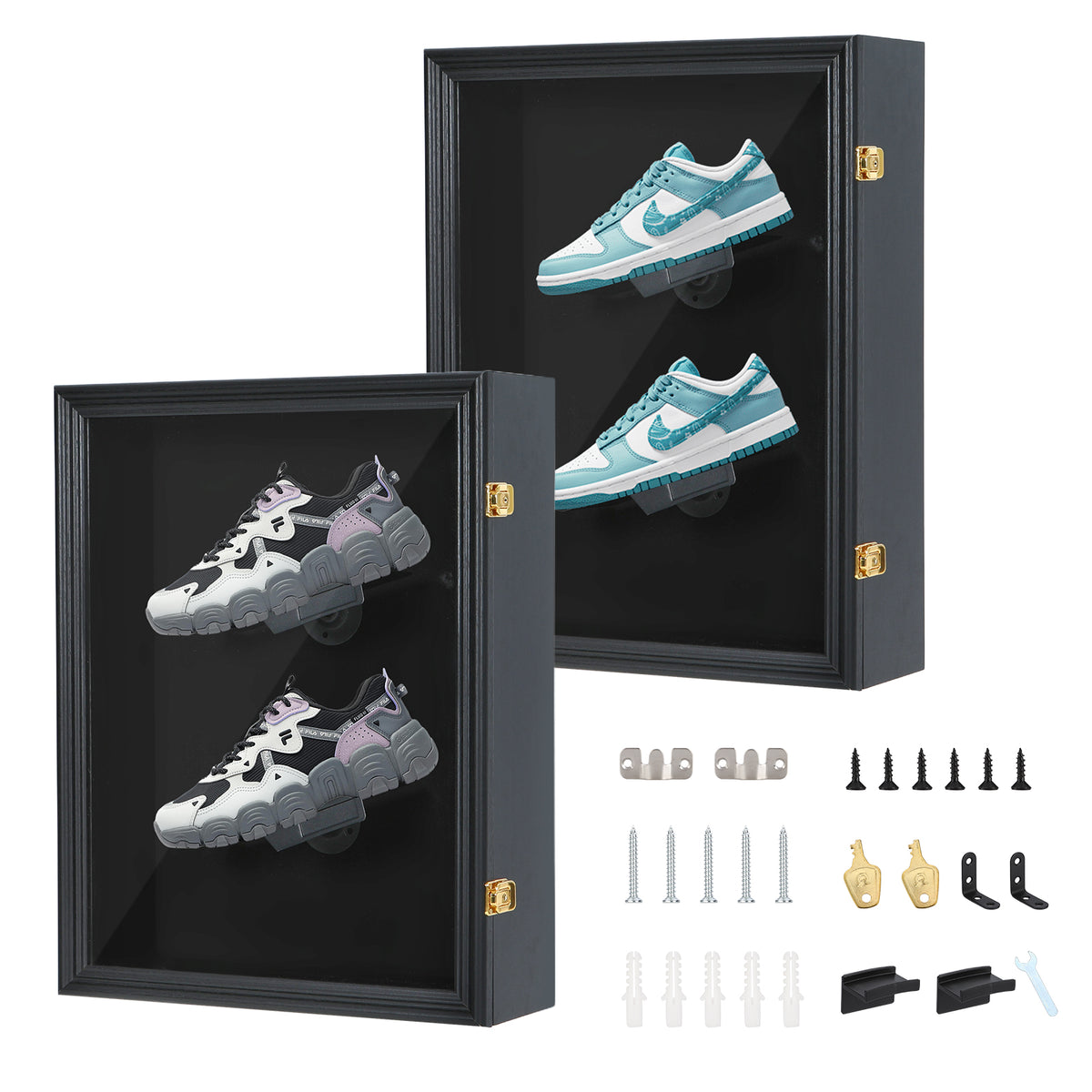 Nice C Shoe Display Frame Case, Wall Mount Sneaker Cabinet (1 Pack/2 Pack) | Wooden Shoe Storage Box, Lockable Display Case, 98% UV Protection, Wall Mount Shoe Rack, for Sports Shoes