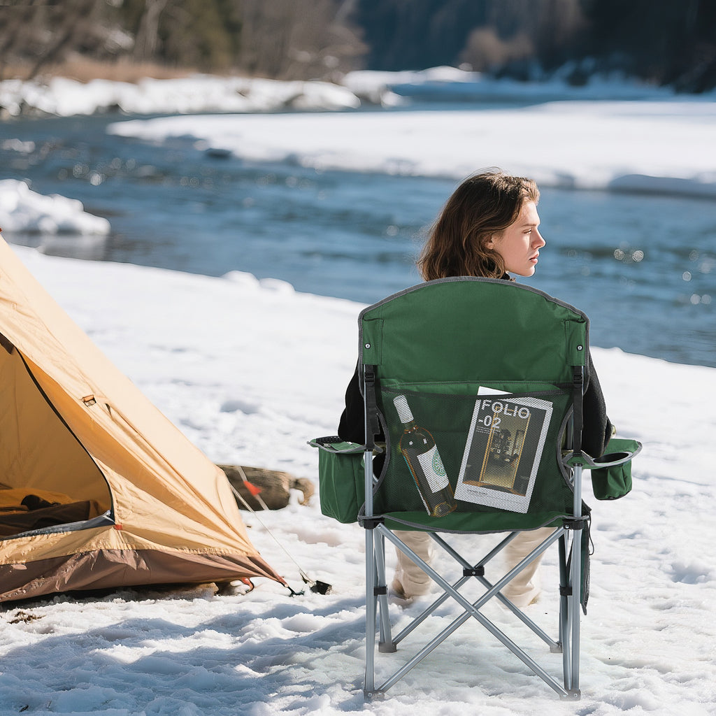 Green &amp; Gray Nice C Heated Camping Chair with Battery, Folding Outdoor Chair with Cooler &amp; Power Bank 