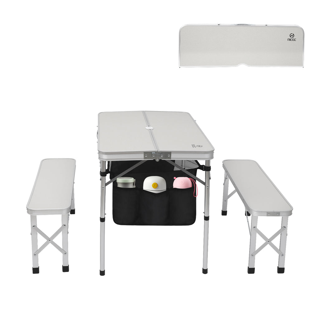 Nice C Folding Picnic Table, Portable Picnic Table, Folding Table with Bench, Outdoor Table and Chairs, Hole for Umbrella, Mesh net Storage, Backyard, Party, Outdoor, Lawn