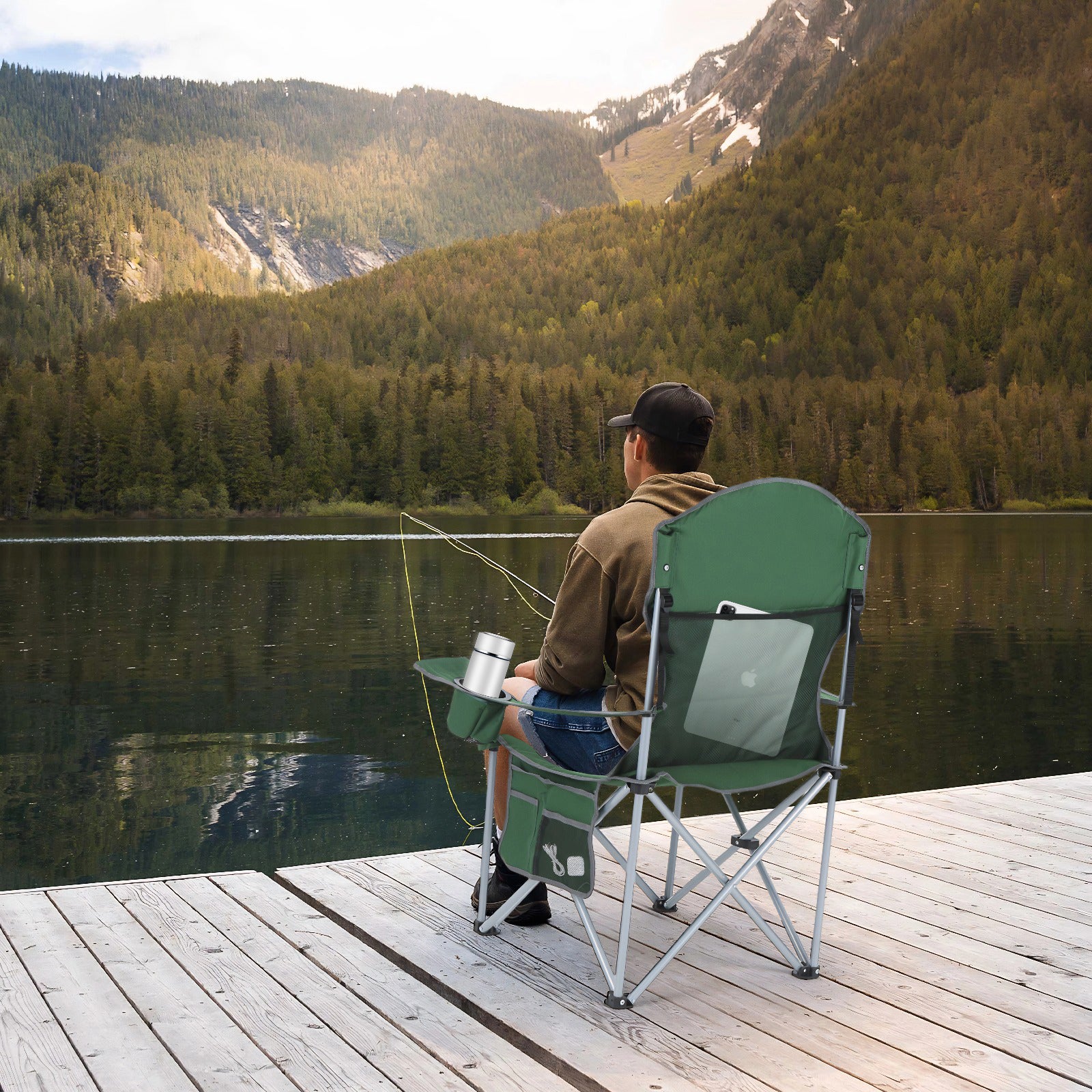 Nice C Portable Camping Chair with Armrest, Cooler Bag, Cup Holder &amp; Side Pocket 
