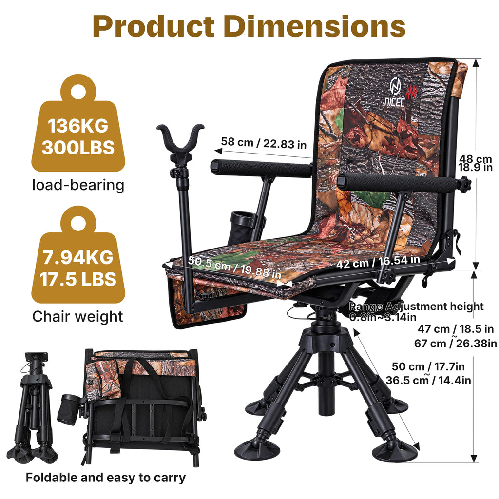 Nice C Heated 360° Silent Swivel Hunting Blind Chair with Gun Rest