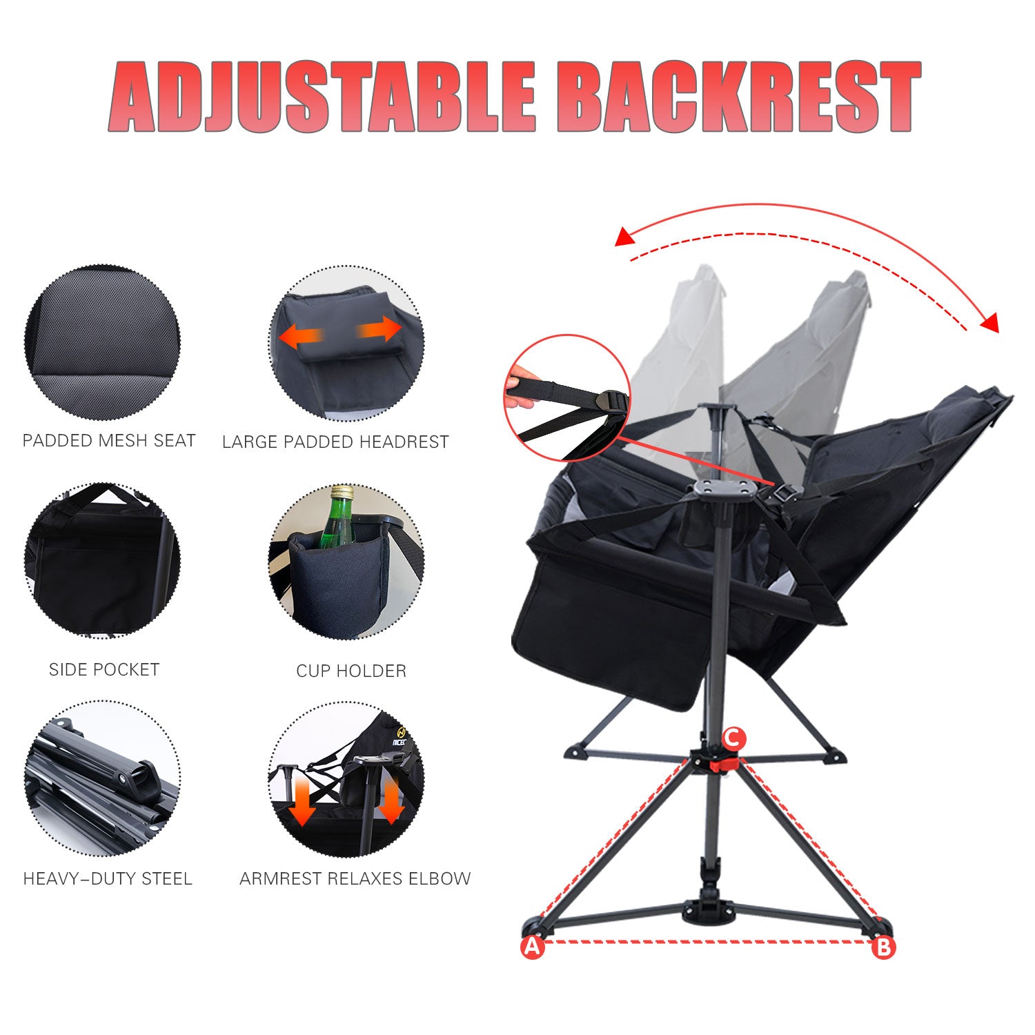 Nice C Swinging Hammock Chair, High Back Camping Chair with Stand and Storage 