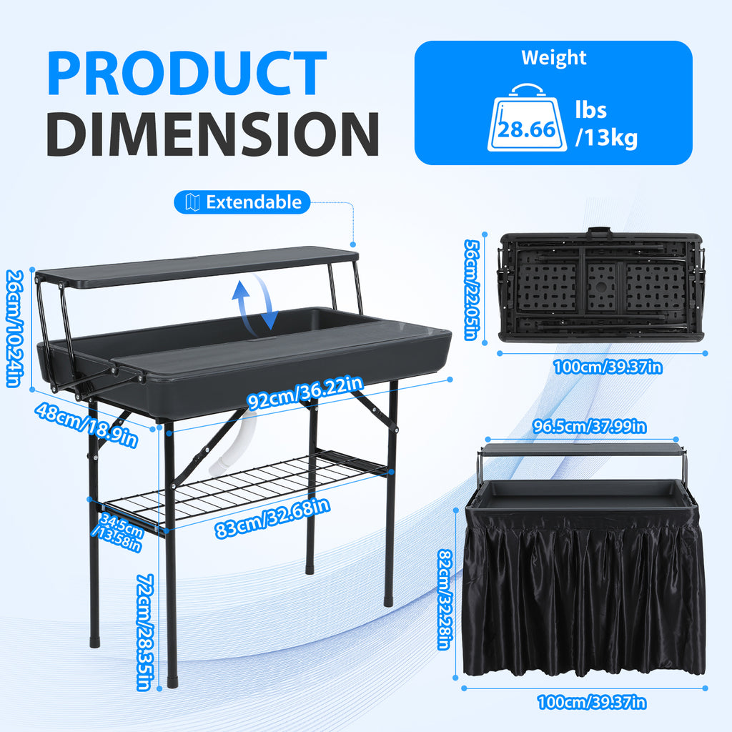 Nice C 4 ft Folding Ice Cooler Table – Party, Grazing &amp; Outdoor Table with Drain, Storage Shelf, and Matching Skirt 