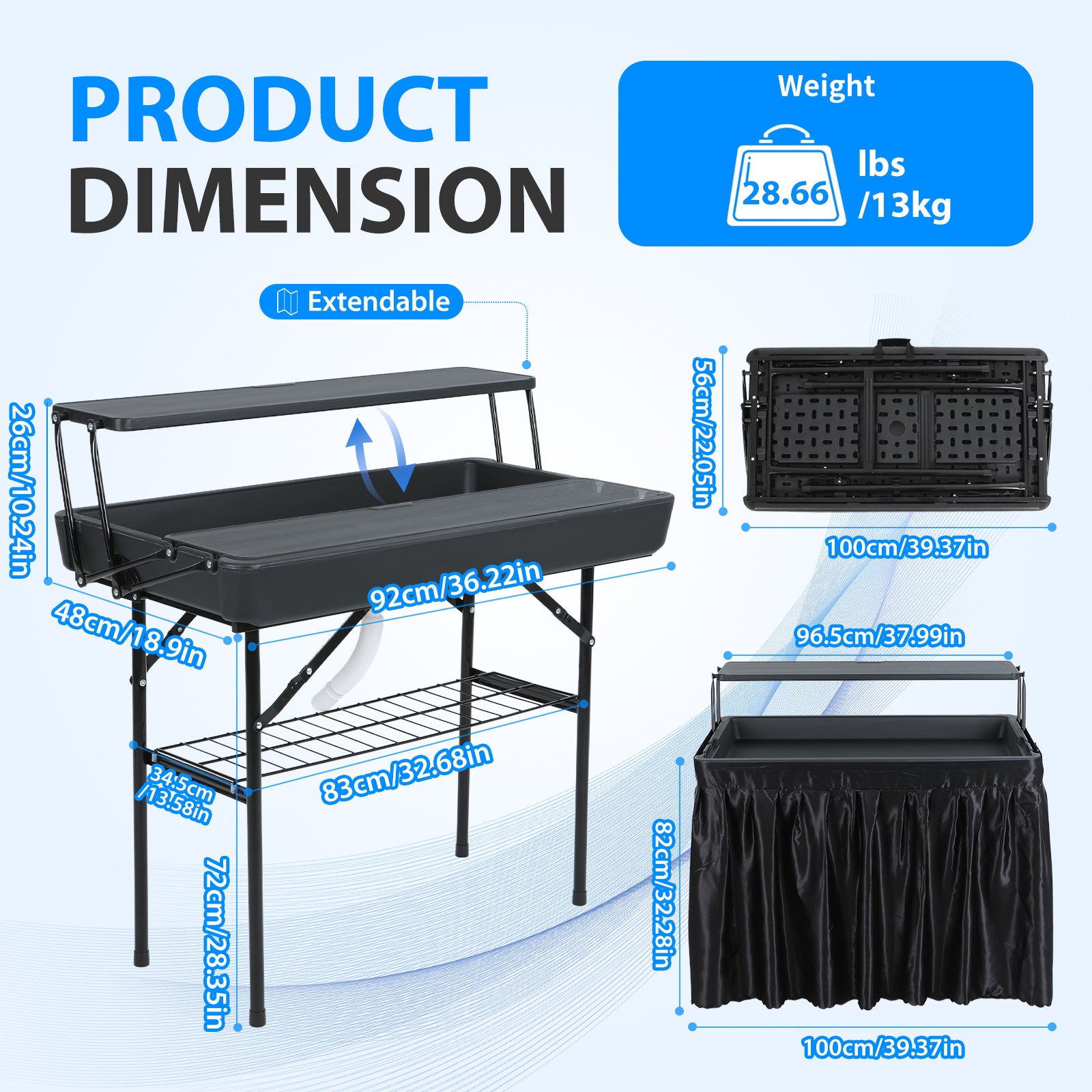 Nice C 4 ft Folding Ice Cooler Table – Party, Grazing &amp; Outdoor Table with Drain, Storage Shelf, and Matching Skirt 