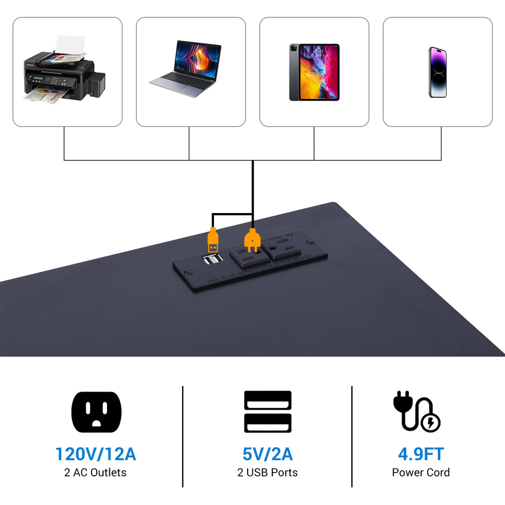 Nice C Printer Stand, Mobile Printer Cart, 3-Tier Printer Storage Rack with Charging Station and Roller for Office, Home (Black)