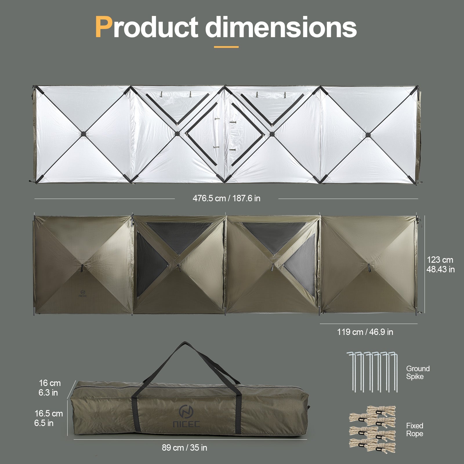 Nice C Camping Wind Sceen, 4 Panels Beach Garden Wind Blocker Breaker, 4 FT Privacy Fence Screen, with Mesh Window, Poles, Ground Nails Included (Green)