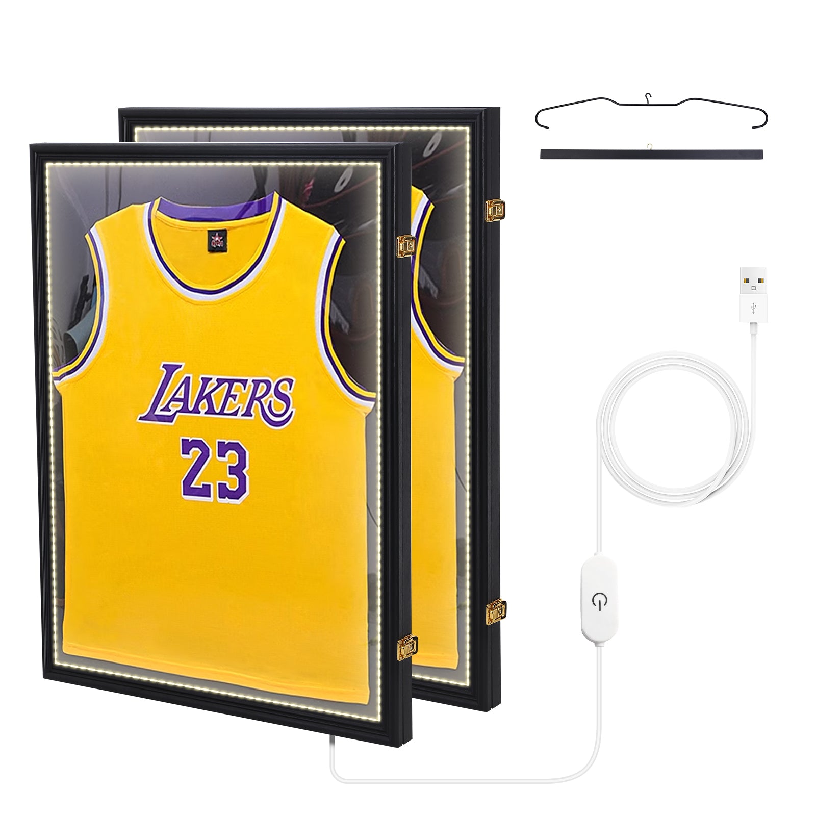 Nice C Lighted Jersey Frame, LED Display Case for Football &amp; Basketball, Valet Pinboard 