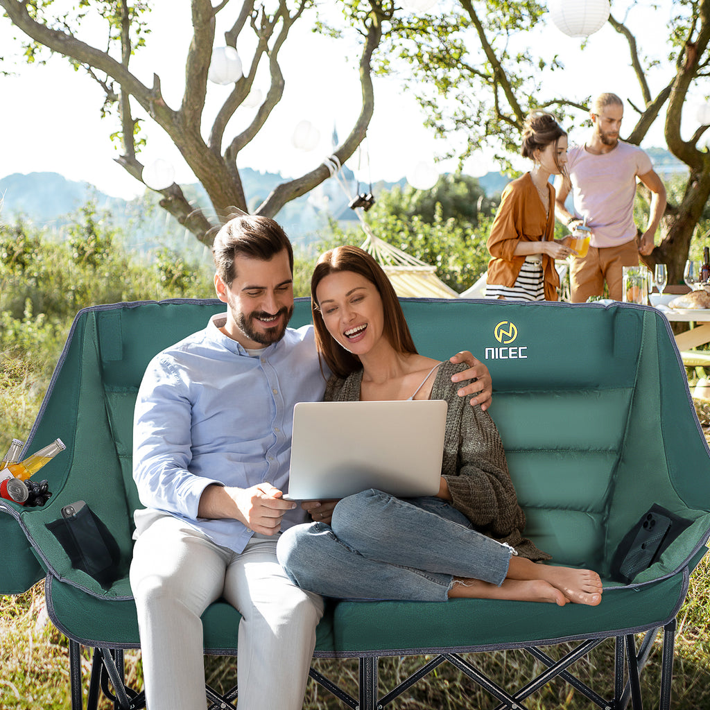 Nice C Oversized Loveseat Camping Chair for Adults, Extra Padded with Cooler &amp; Cup Holder 