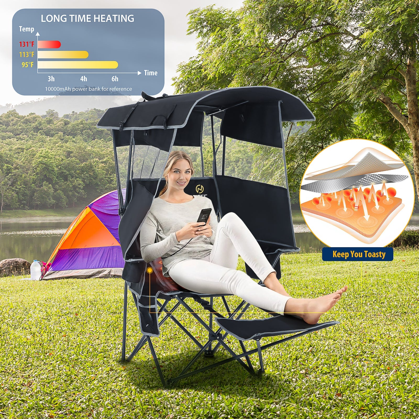 Nice C Outdoor Heated Chair with Canopy &amp; Footrest 