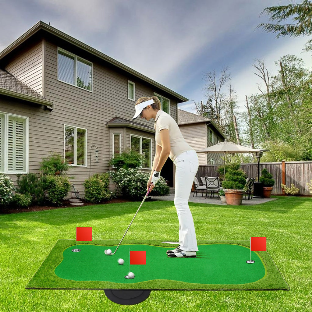 Nice C 5x12 FT Indoor & Outdoor Putting Green with 3 Holes, Flags & Slope – Golf Mat for Home Practice & Simulators