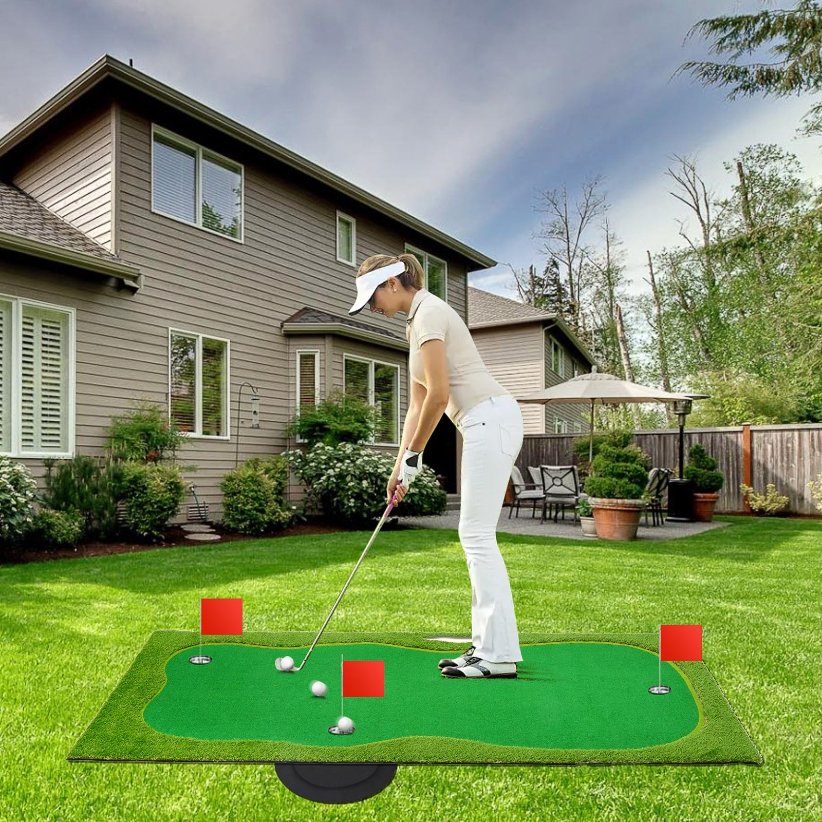 Nice C 5x12 FT Indoor &amp; Outdoor Putting Green with 3 Holes, Flags &amp; Slope – Golf Mat for Home Practice &amp; Simulators 