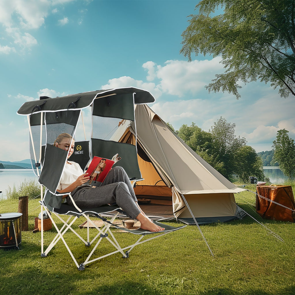 Nice C Camping Chair with Canopy &amp; Removable Footrest, Cooler Bag &amp; Cup Holder 