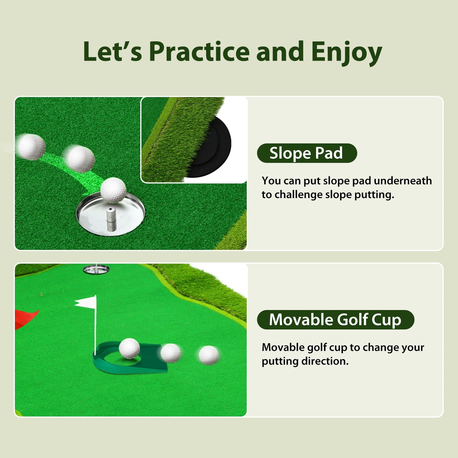 Nice C 5x12 FT Indoor & Outdoor Putting Green with 3 Holes, Flags & Slope – Golf Mat for Home Practice & Simulators