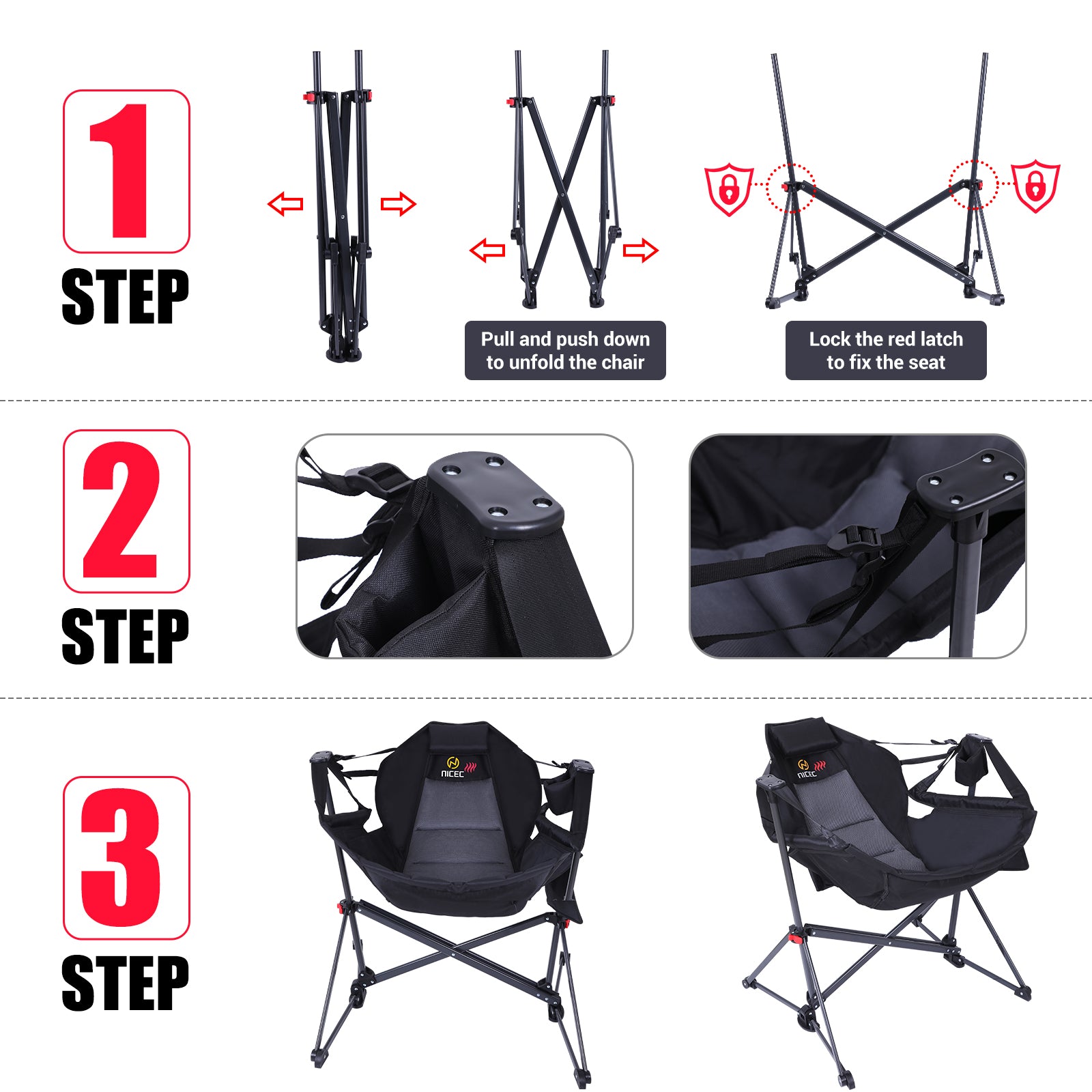 Nice C Heated Hammock Rocker Chair with Cup Holder, Side Pocket &amp; Battery 