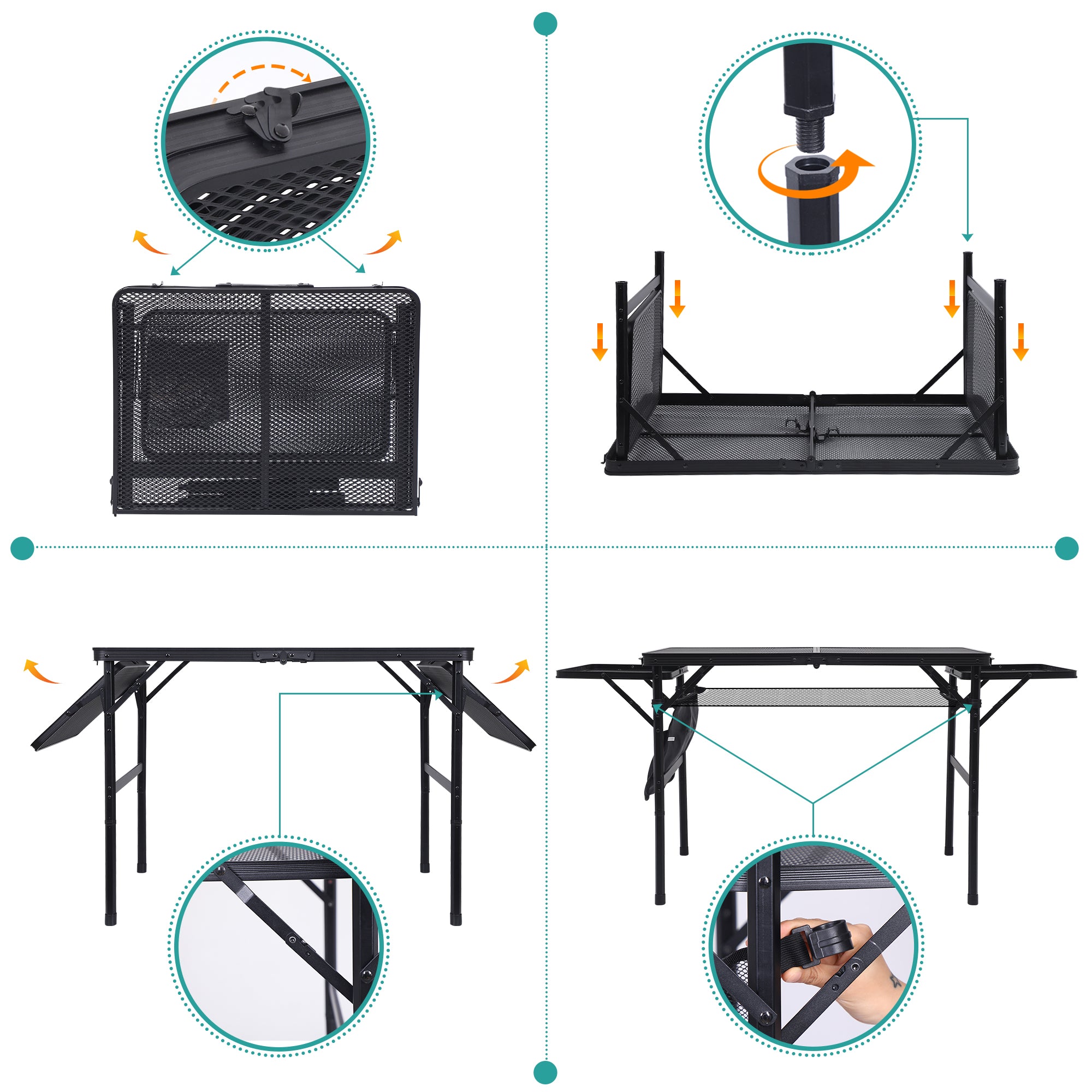 Nice C Folding Grill Table, Camping Table, Tailgate Tables, Grill Tables, Outdoor, Metal Folding Adjustable Height&Width, Mesh Net, Carry Handle