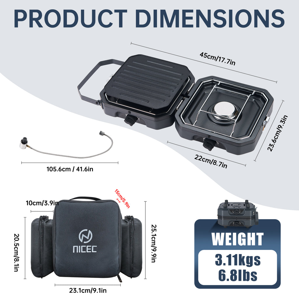 Nice C Camping Stove, Portable 2 Burner Propane Gas Stove | Mini Propane Grill, 16000 BTU Camp Stove, Dual Burner Grill, Carry Bag, Portable Outdoor Cooking, Camping