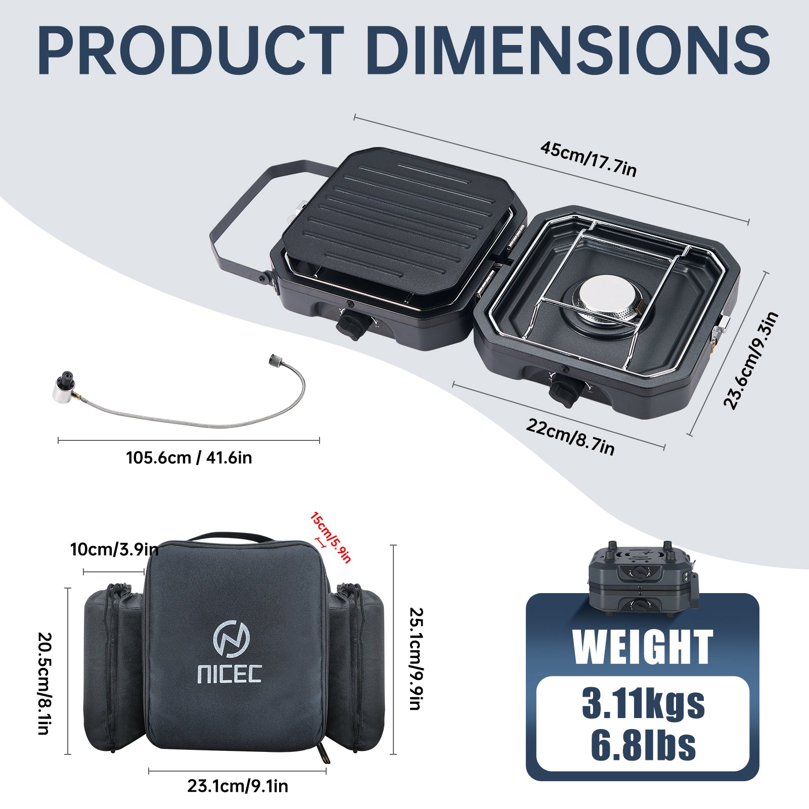 Nice C Camping Stove, Portable 2 Burner Propane Gas Stove | Mini Propane Grill, 16000 BTU Camp Stove, Dual Burner Grill, Carry Bag, Portable Outdoor Cooking, Camping