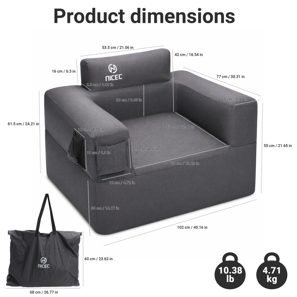 Nice C Inflatable Blow Up Camping Couch with Built-in Pump (1/2 Person) | Portable Inflatable Sofa, Built-in Electric Pump, Cup Holder, Storage Pocket, MOLLE Straps, Camping, Outdoor Lounger, Adults