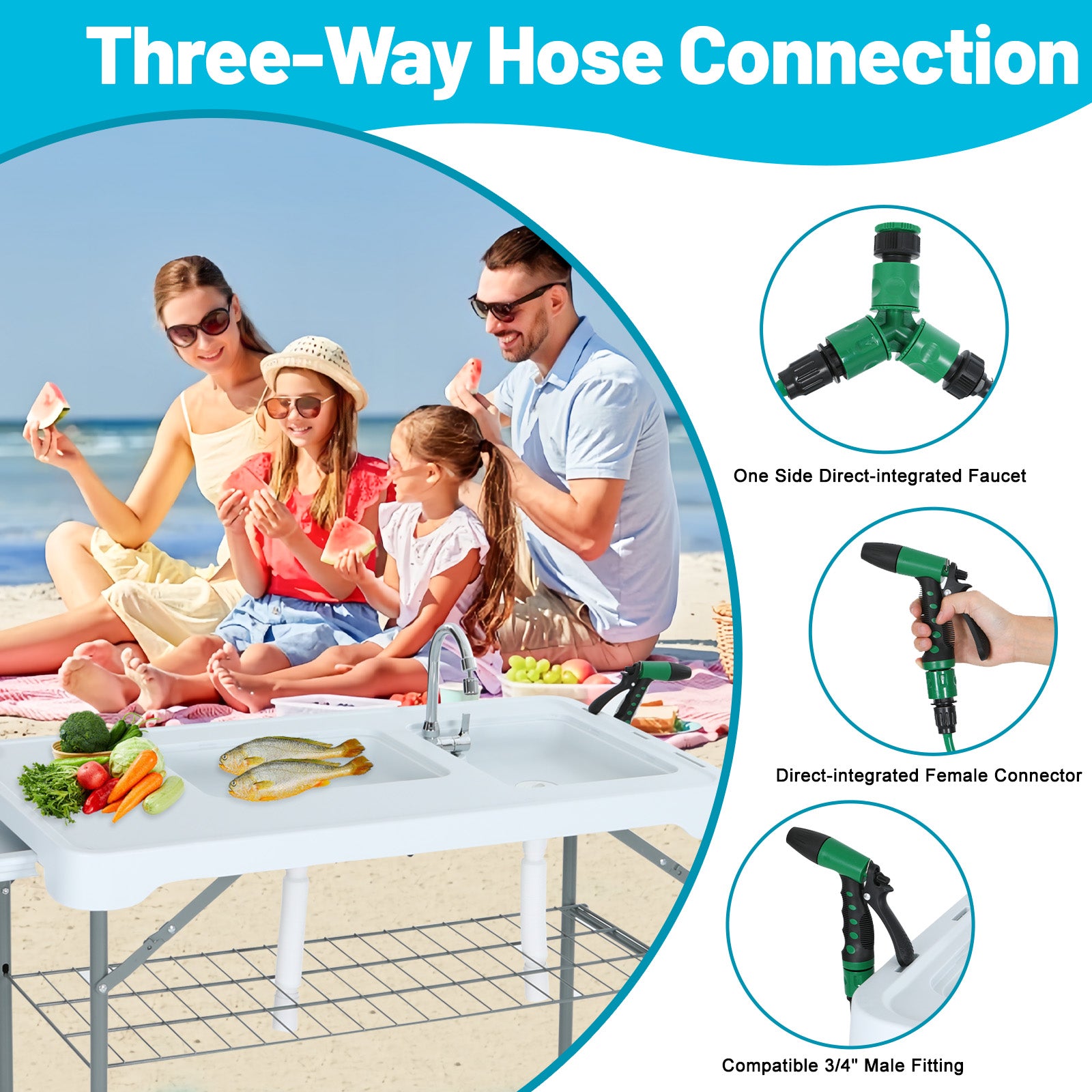 Nice C Outdoor Fish Cleaning Table with Sink, Spray, and Storage Rack 