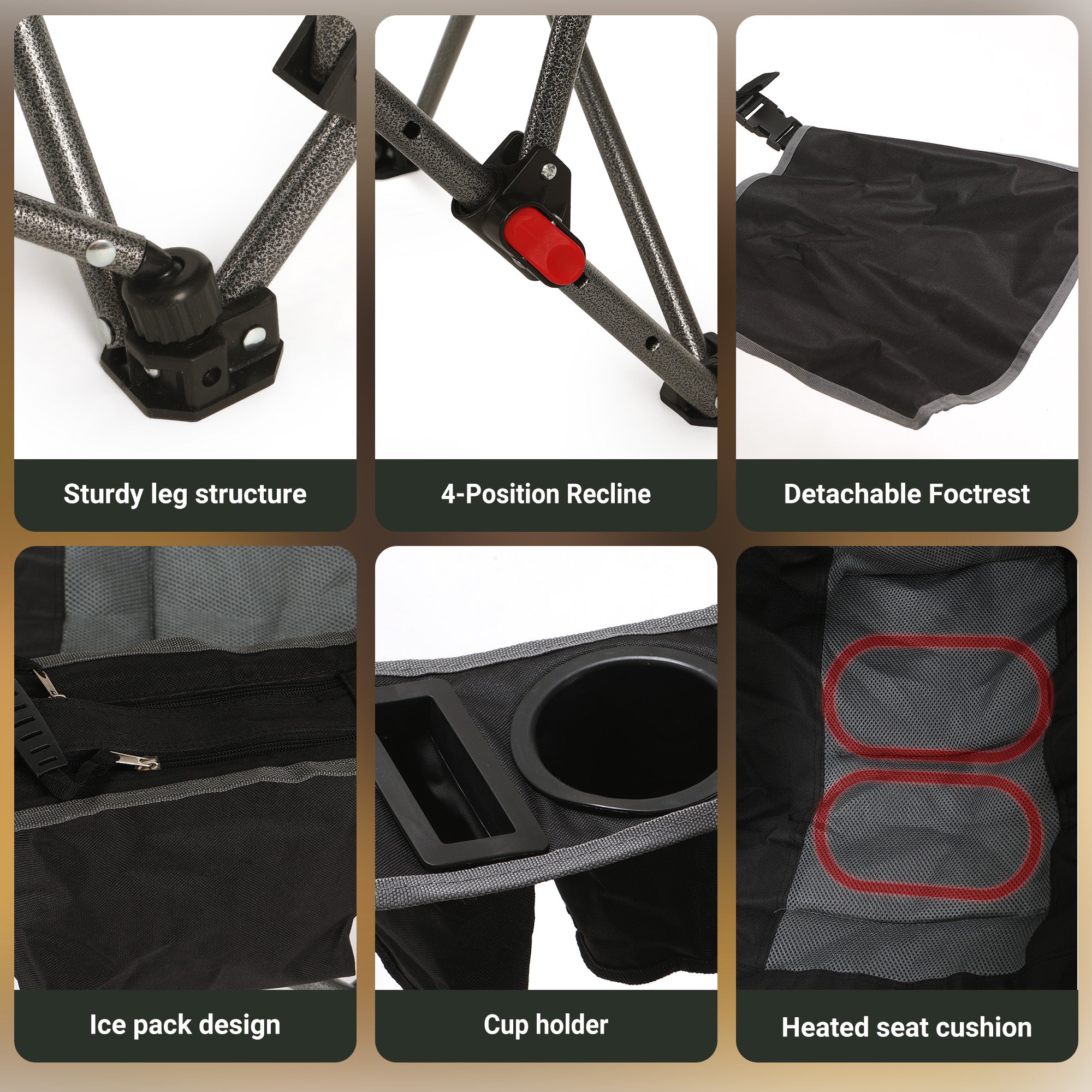 Nice C Heated 4-Position Reclining Canopy Umbrella Camping Chair (1 Pack/2 Pack) | Folding Chair, With Adjustable Shade, Backrest, Footrest, Cooler Bag, Cup Holder, for Camping, Beach, Sports