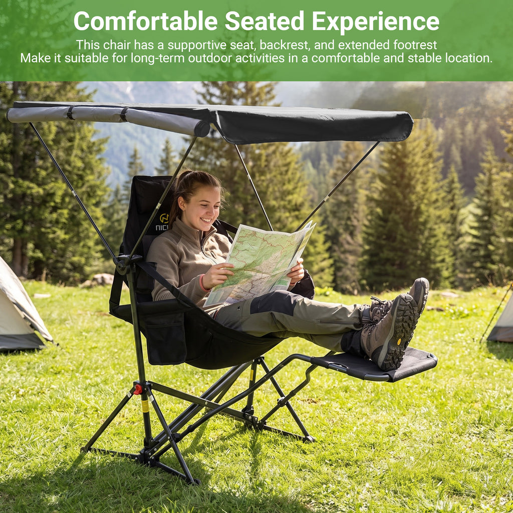 Nice C Hammock Camping Chair with Full-Cover Canopy & Footrest (1 Pack/2 Pack) | Side Shade, Adjustable Reclining Backrest, Folding Design, Removable Roof, Cup Holder, Carry Bag, Camping, Hunting, Fishing