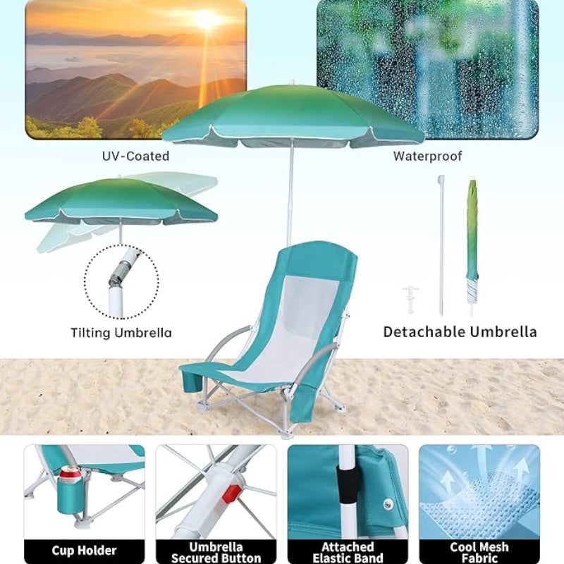 Nice C Beach Chair with Umbrella &amp; Cooler – High Back, Cup Holder, Carry Bag
