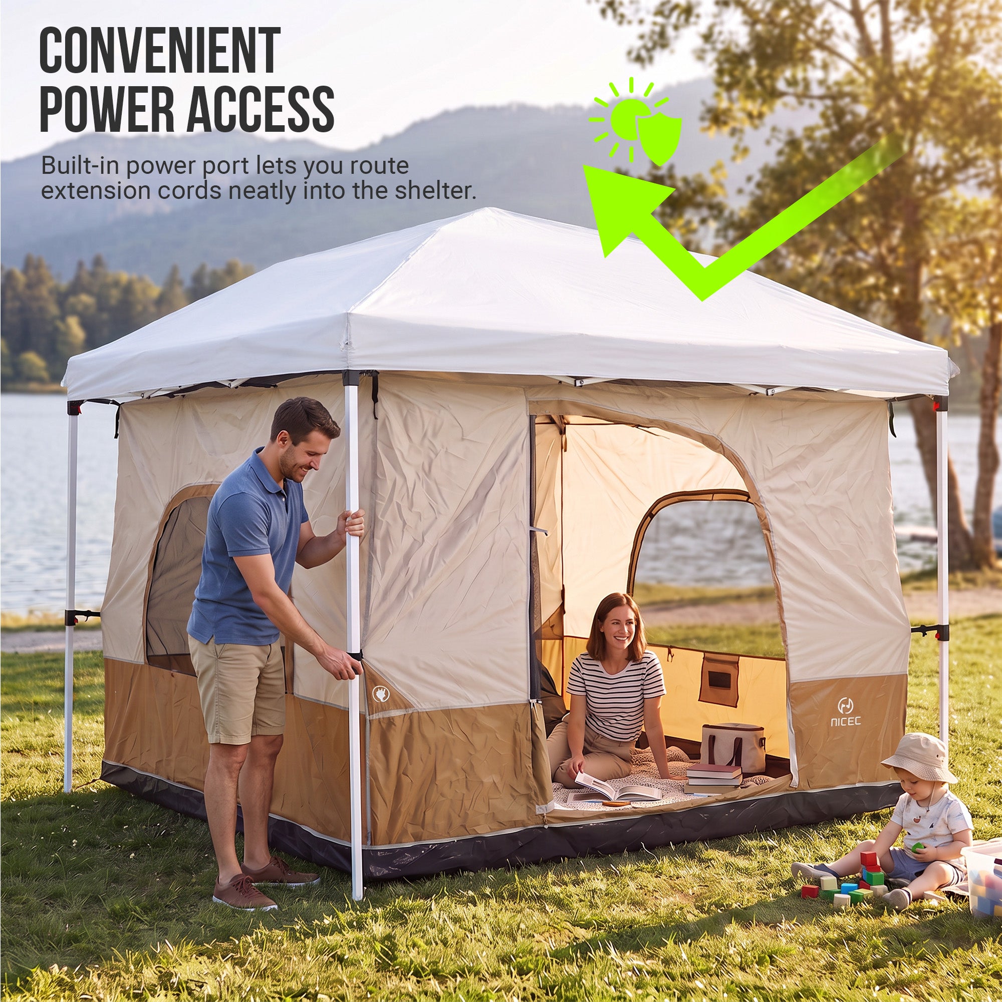 Nice C Pop Up Canopy Camp Tent, Canvas Inner Tent (Frame/Top NOT Included) | Fit Fot Straight Leg, 10*10 Pop Up Canopy, Camp Cube Tent with Mesh Window, Camping Shelter, 4-6 Person