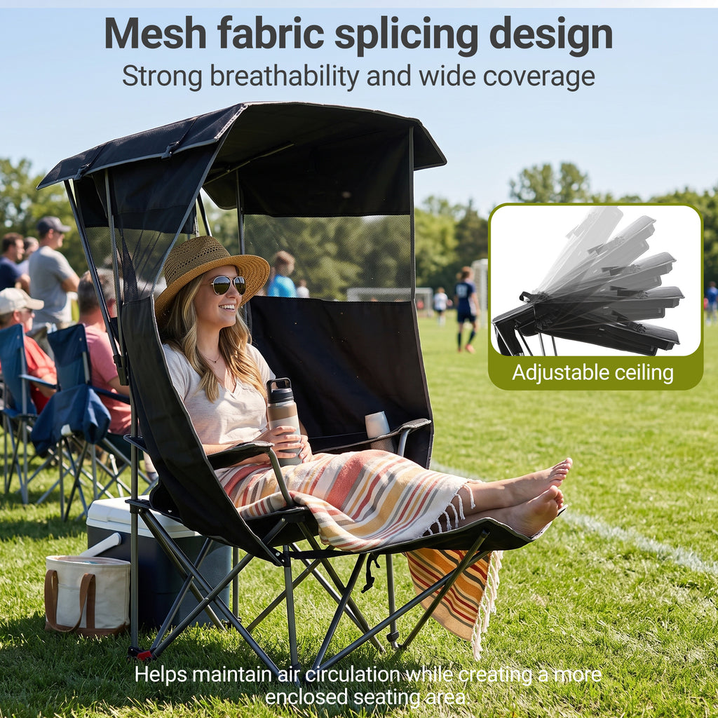 Nice C 4-Position Reclining Canopy Camping Chair with Footrest (1 Pack/2 Pack) | Portable Folding Outdoor Umbrella Chair with Shade, Reclining Chair with Cooler Bag, Cup Holder for Camping, Beach, Sports