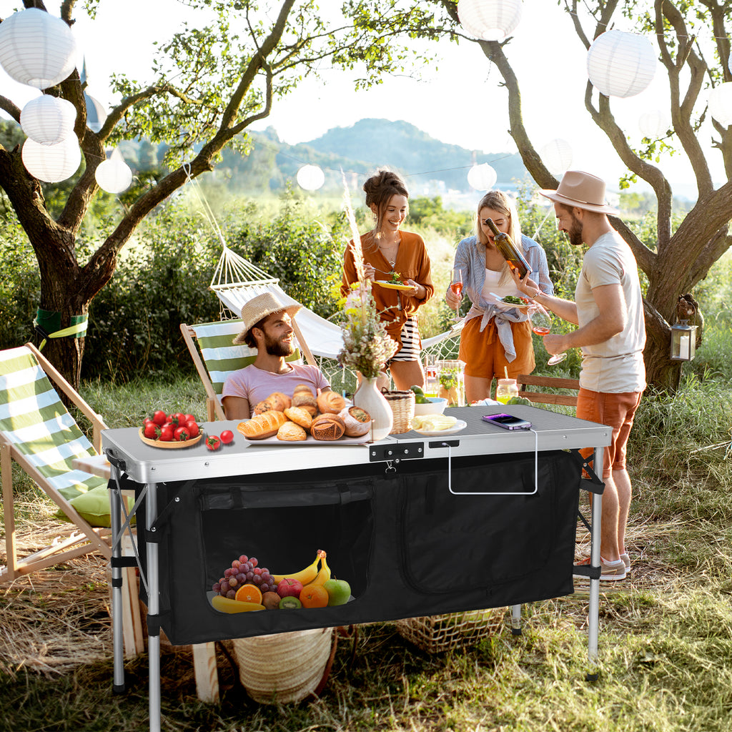 Nice C 45W Solar Folding Camping Table with Storage, USB/Type-C/DC Output, Outdoor Picnic & BBQ