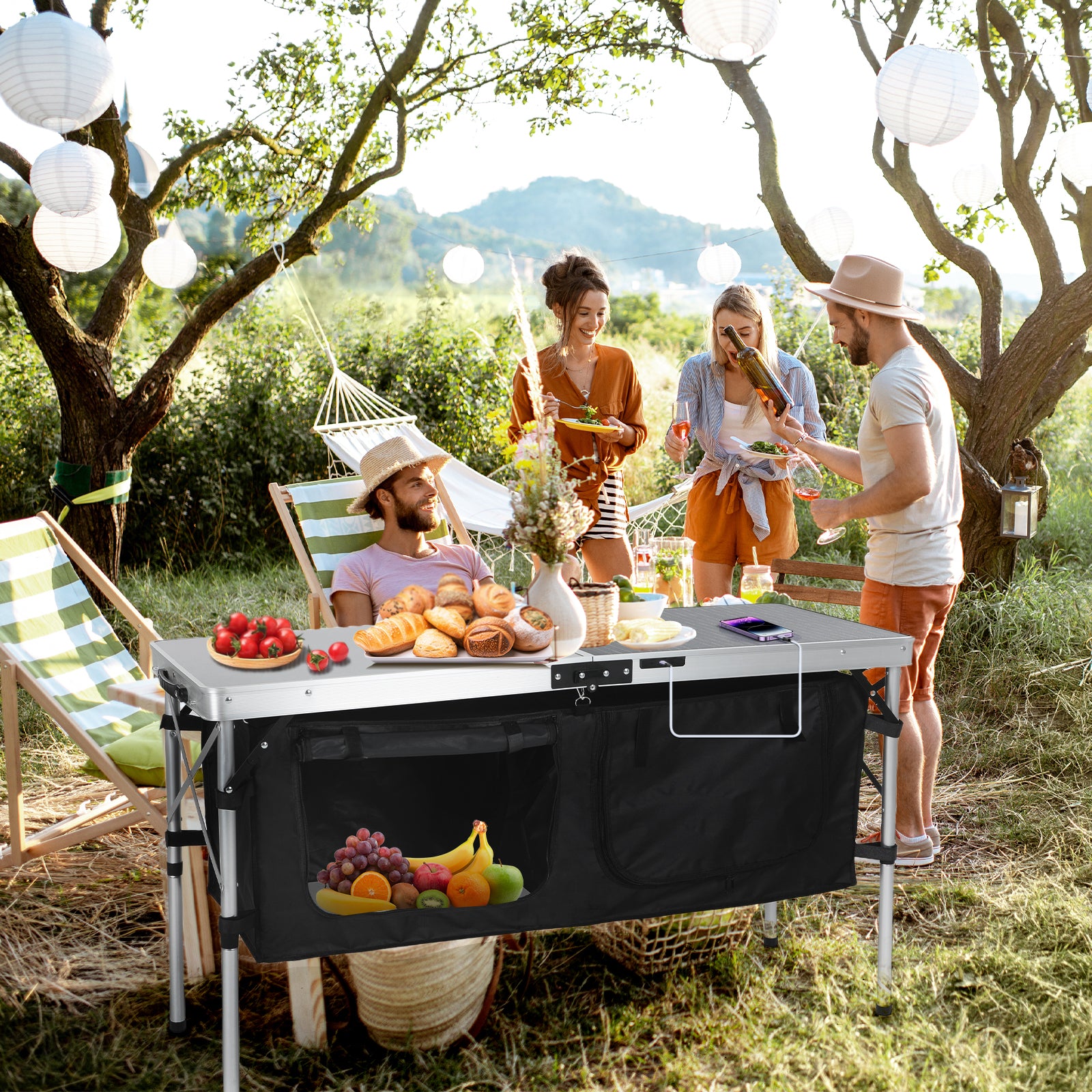 Nice C 45W Solar Folding Camping Table with Storage, USB/Type-C/DC Output, Outdoor Picnic & BBQ