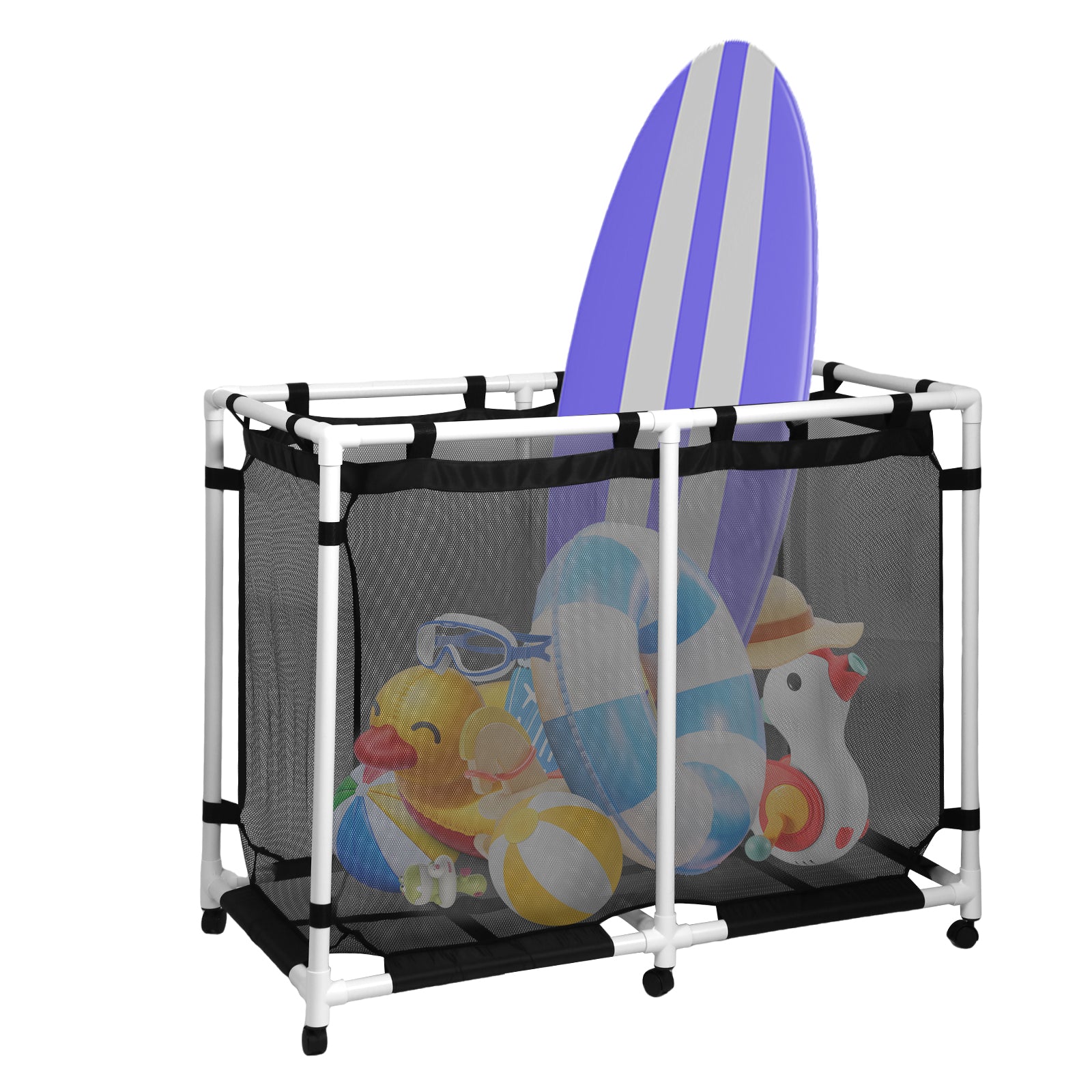 Nice C 142/214 Gallon Pool Storage with Top Rack, Pool Noodle Holder, Pool Caddy Organizer | 48.4" Pool Float Storage, Waterproof Rolling Pool Organizer, Outdoor Mesh Storage Bin for Pool Floats, Toys, and Pool Accessories