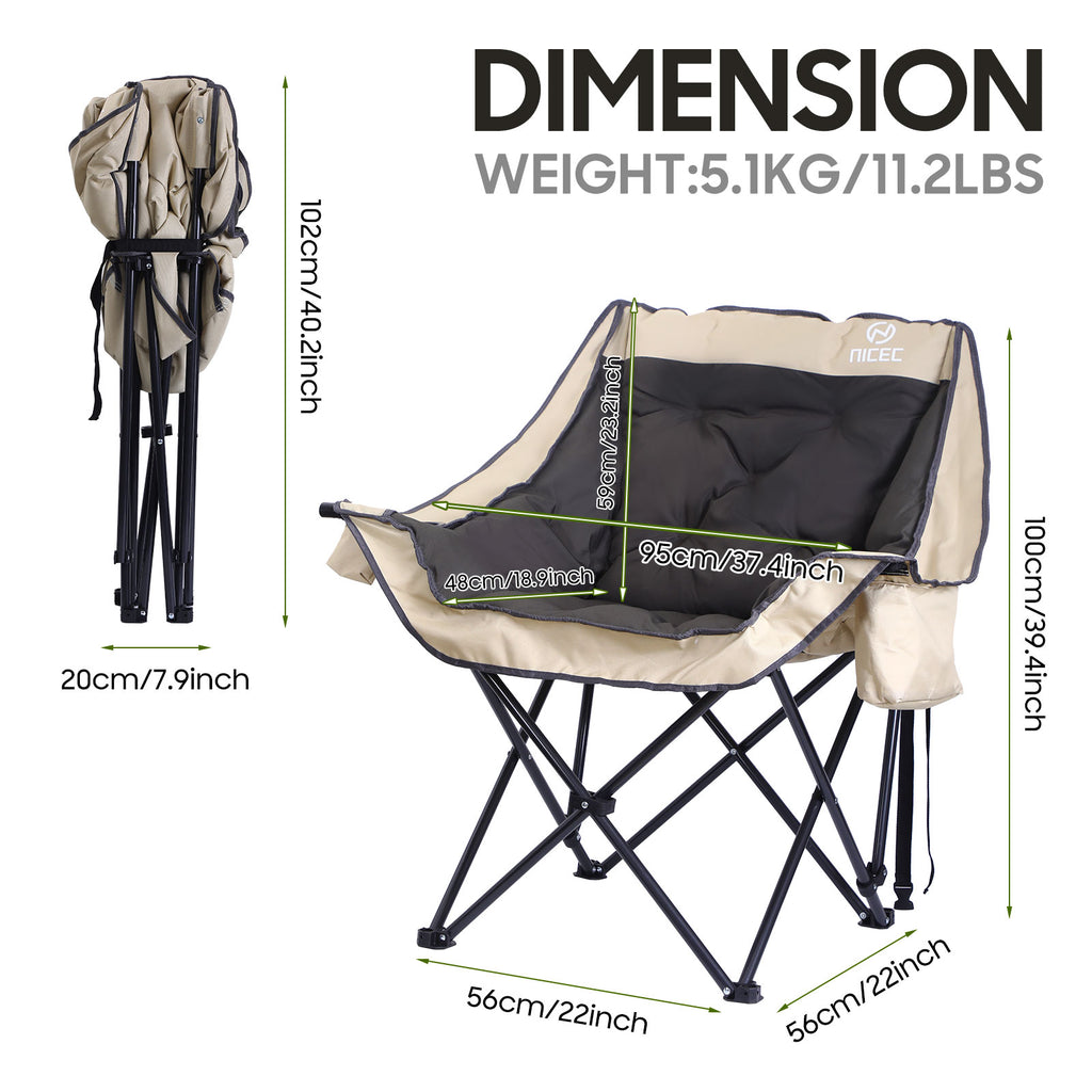 Nice C Heavy-Duty Folding Camping Chair, Thick Padded Seat with Storage &amp; Cup Holder 