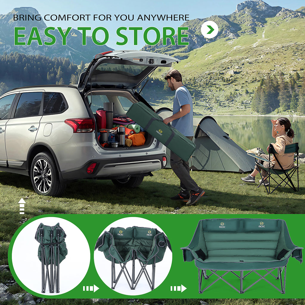 Nice C Oversized Loveseat Camping Chair for Adults, Extra Padded with Cooler &amp; Cup Holder 