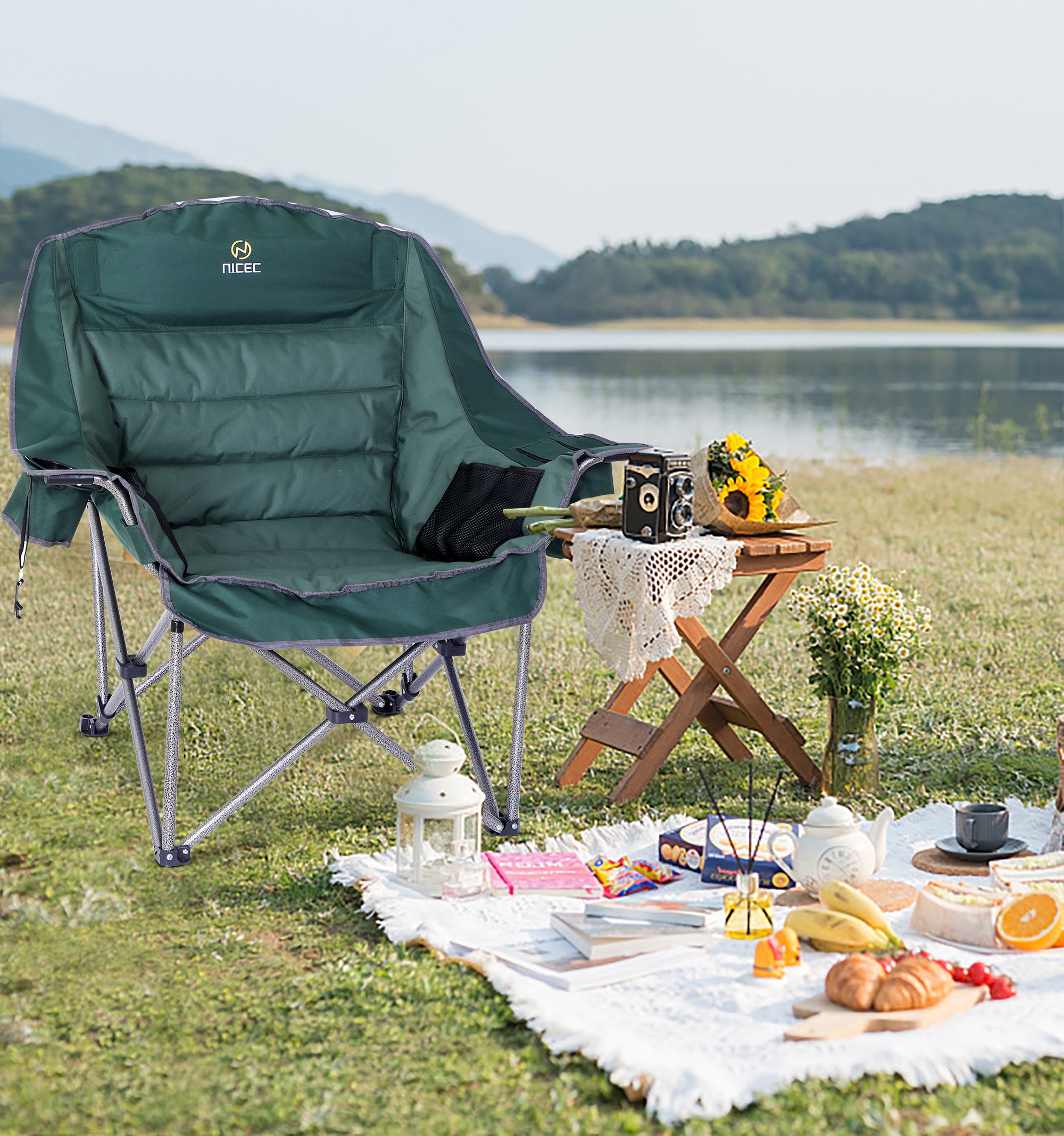 Nice C Extra-Large Camping Chair – Comfortable Outdoor Chair with Cup Holder &amp; Cooler