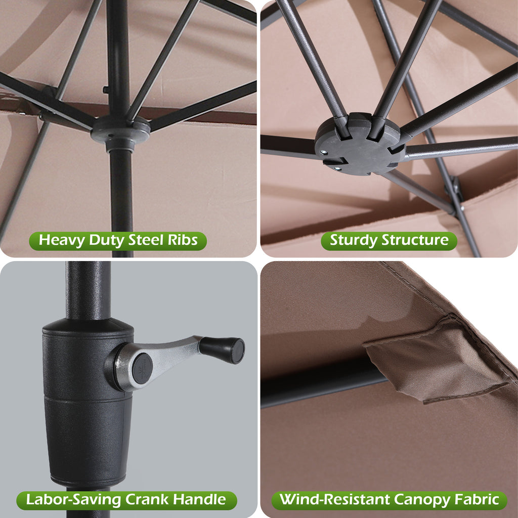 Nice C 13/15FT Large Double Sided Patio Umbrella with Crank (Khaki) | Large Market Umbrella, Wide Outdoor Shade, w/wo Base, Crank Lift, Poolside, Deck, Backyard, Patio, Garden, 13FT, 15FT