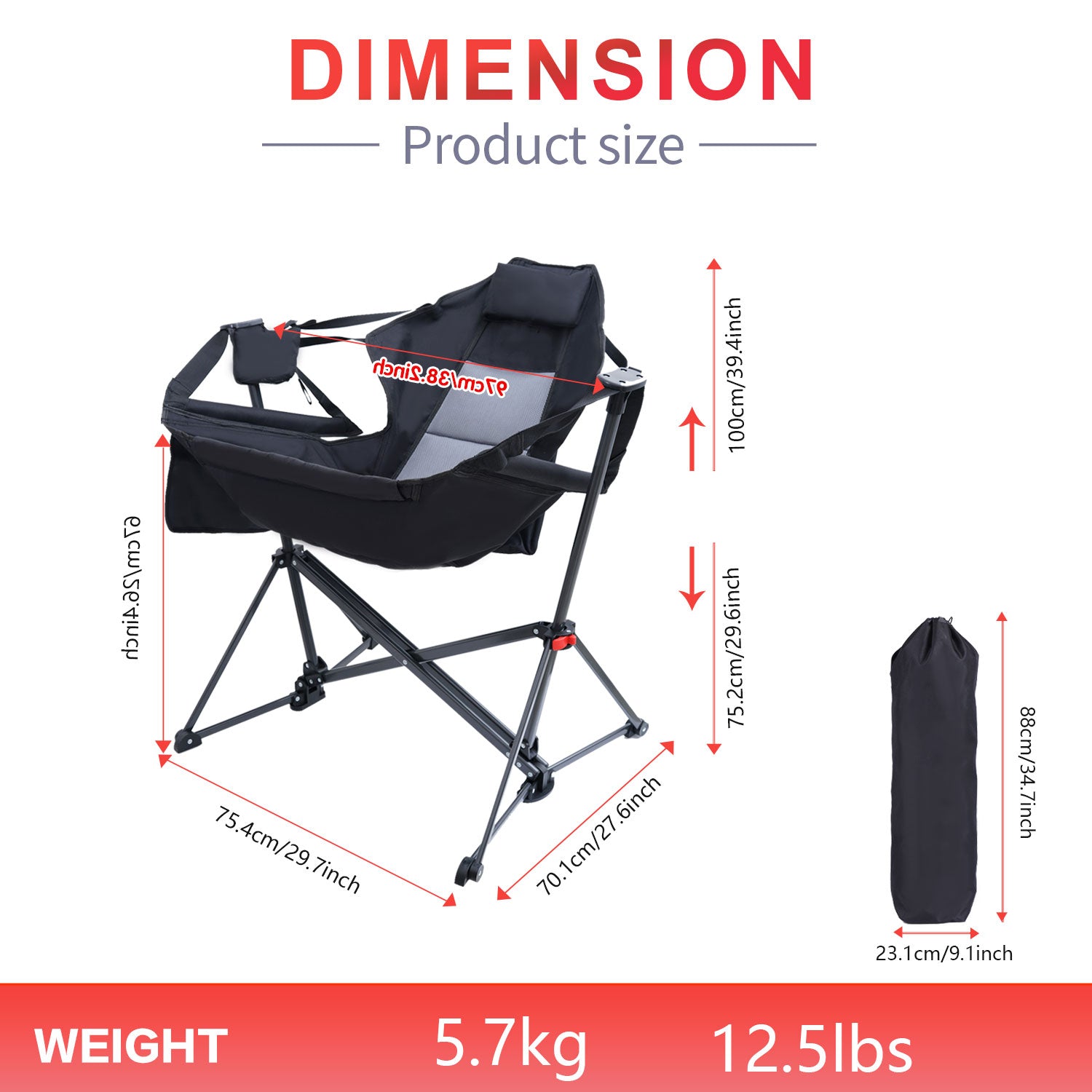 Nice C Swinging Hammock Chair, High Back Camping Chair with Stand and Storage 