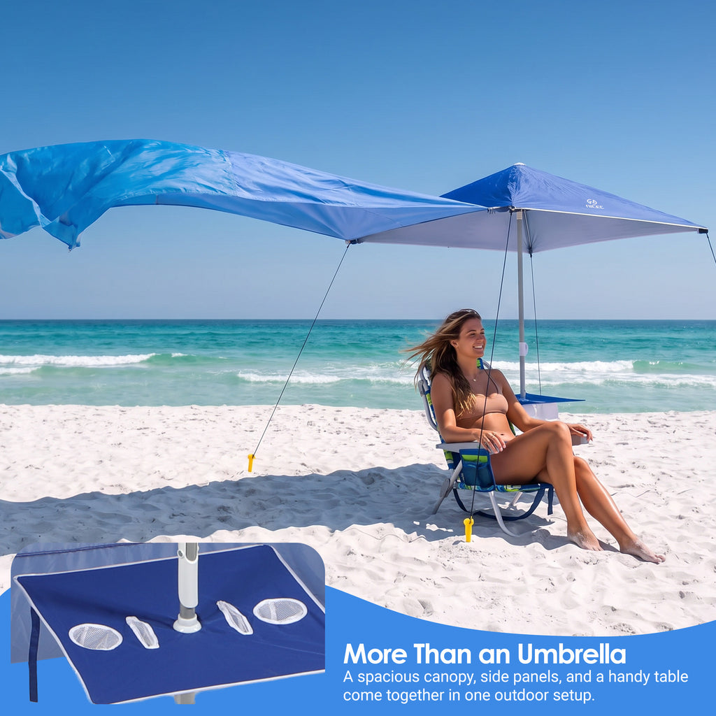 Nice C 120SF Wind Driven Umbrella, Wind Powered Beach Sun Shade Canopy Light Weight, Shade Sail, Easy Setup, Blue