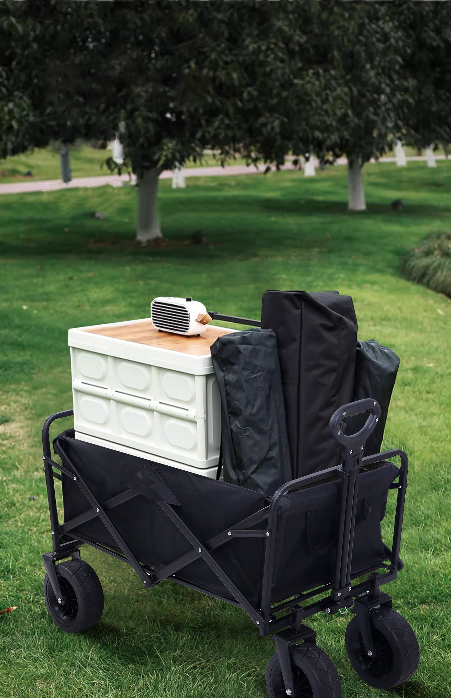 Nice C Heavy Duty Wagon, Collapsible Wagon with Canopy, Black, Steel, 4 Wheels, 33 x 22.4 x 7.6 inches