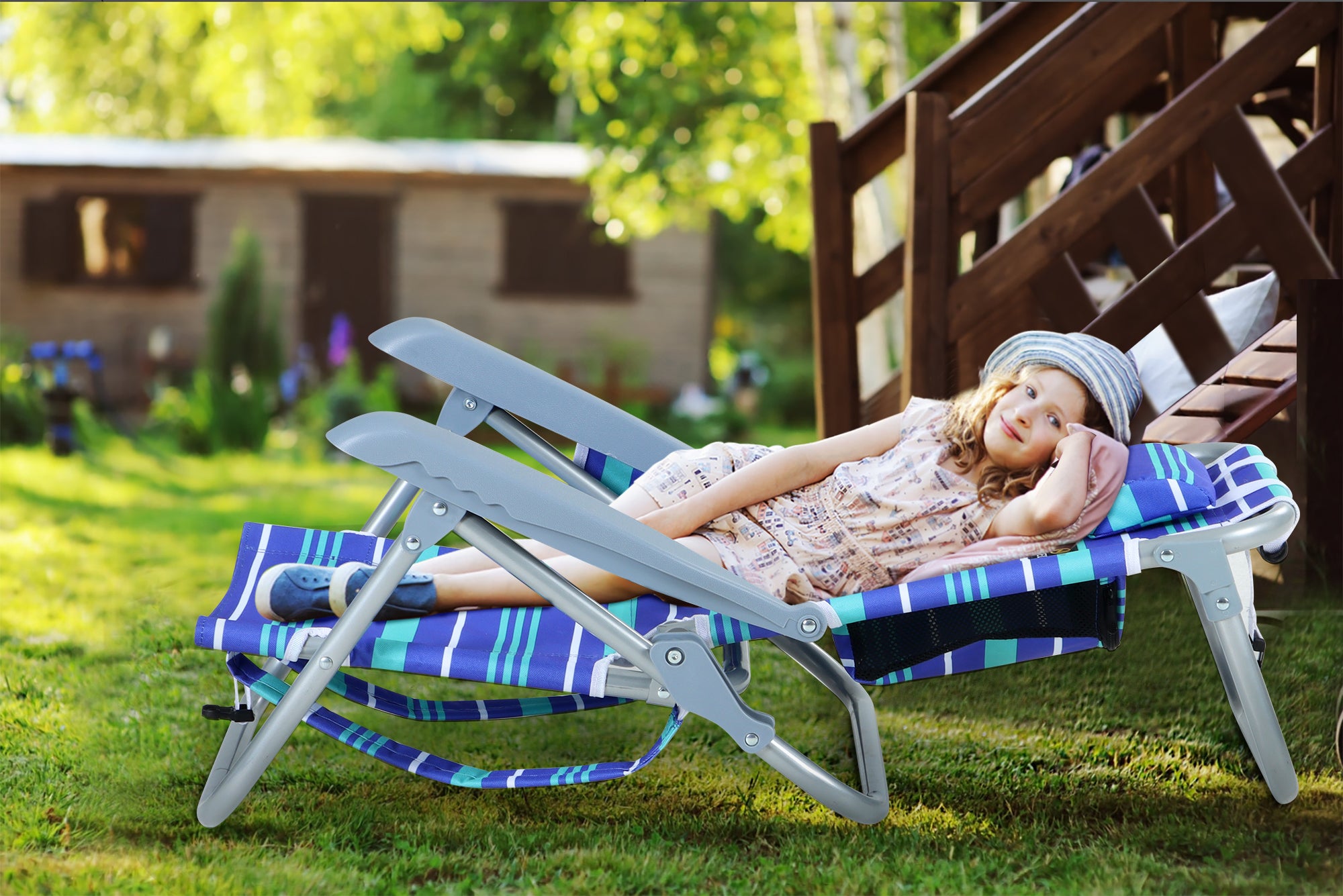 Nice C Kids Outdoor Beach Chair – 5-Position Recline, Backpack Camping Chair with Umbrella &amp; Cup Holder