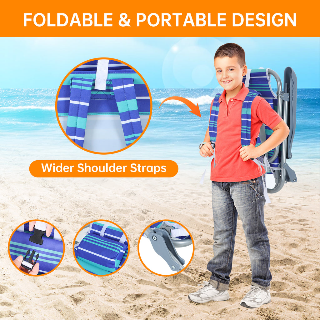 Nice C Kids Outdoor Beach Chair – 5-Position Recline, Backpack Camping Chair with Umbrella &amp; Cup Holder