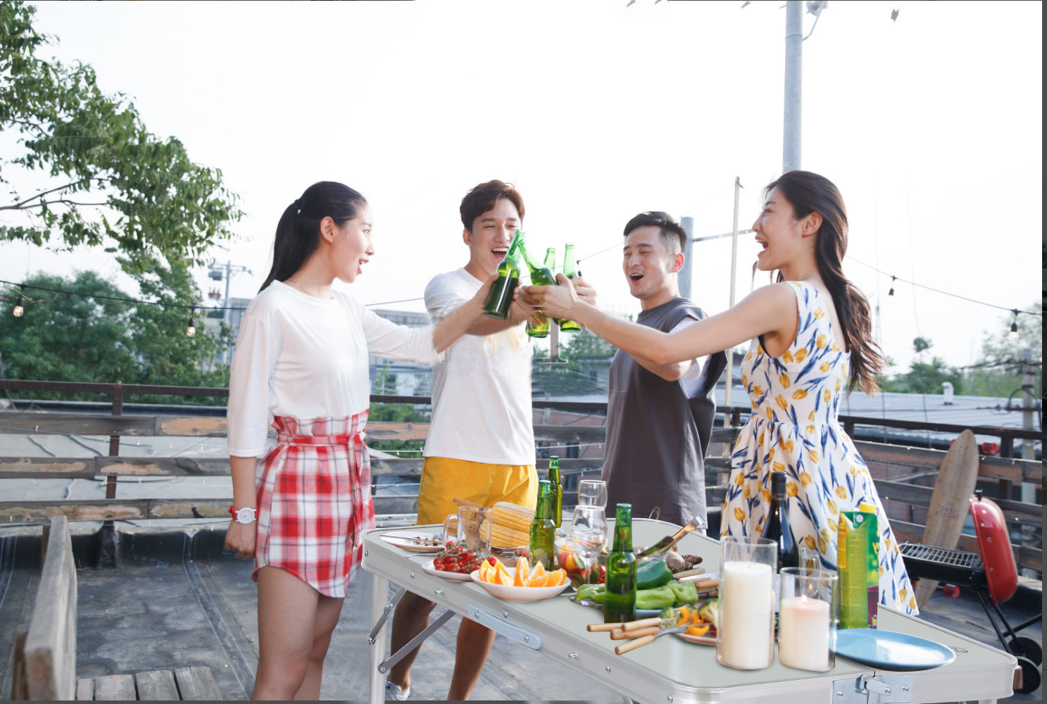 Nice C Picnic Table, Folding Picnic Table and Umbrella, Camping Table with 2 Benches and Umbrella, Mesh net for Backyard, Party, Outdoor, Patio, Lawn