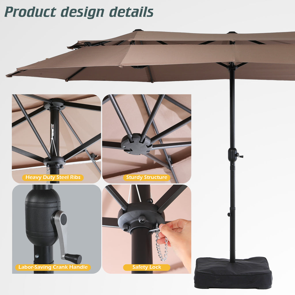Nice C 13/15FT Large Double Sided Patio Umbrella with Crank (Khaki) | Large Market Umbrella, Wide Outdoor Shade, w/wo Base, Crank Lift, Poolside, Deck, Backyard, Patio, Garden, 13FT, 15FT