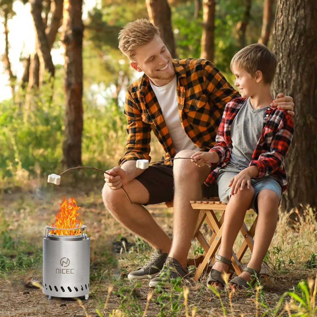 Nice C Smokeless Fire Pit, Portable Tabletop Fire Pit (5.5 inch,7.1 inch,19.1 inch) | Stainless Steel Construction, Grill Grate, Removable Ash Tray, Carry Bag, Patio, Camping, Outdoor