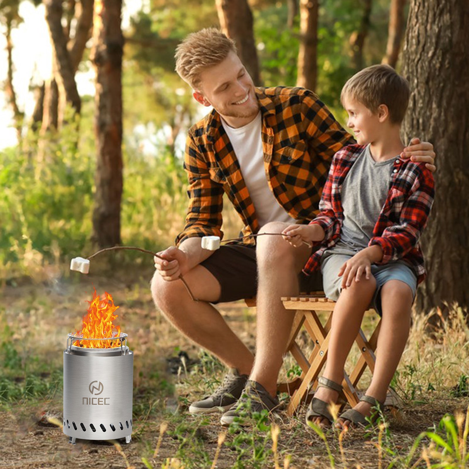 Nice C Smokeless Fire Pit, Portable Tabletop Fire Pit (5.5 inch,7.1 inch,19.1 inch) | Stainless Steel Construction, Grill Grate, Removable Ash Tray, Carry Bag, Patio, Camping, Outdoor