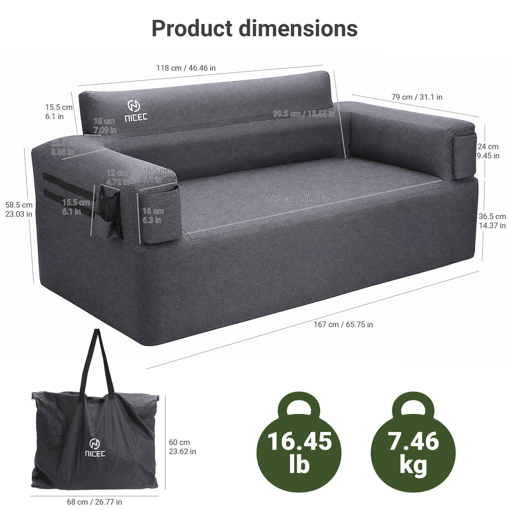 Nice C Inflatable Blow Up Camping Couch with Built-in Pump (1/2 Person) | Portable Inflatable Sofa, Built-in Electric Pump, Cup Holder, Storage Pocket, MOLLE Straps, Camping, Outdoor Lounger, Adults