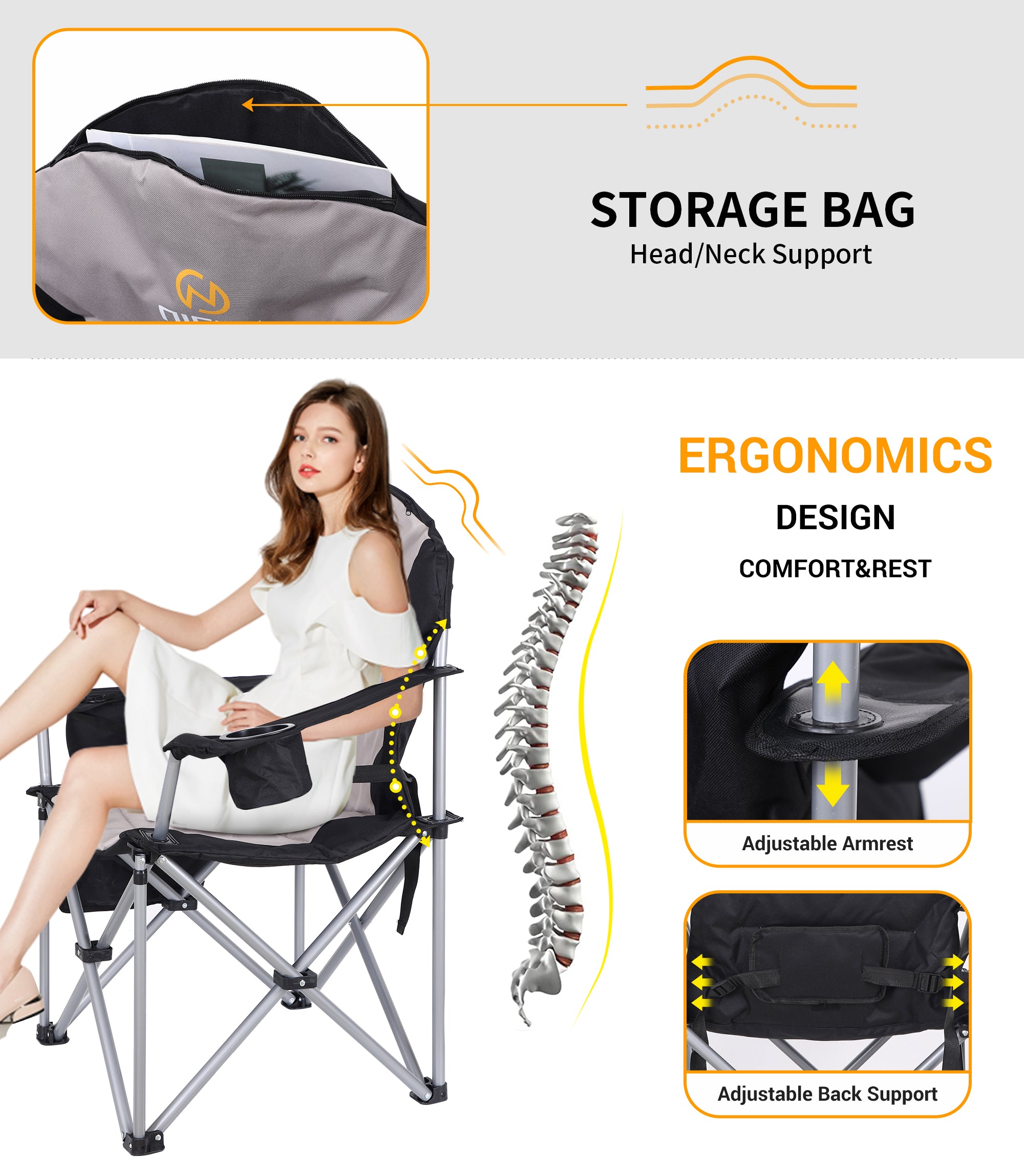 Nice C Heated Camping Chair with 10000mAh Power Bank, Heavy Duty Folding Chair with Cooler &amp; Carry Bag 