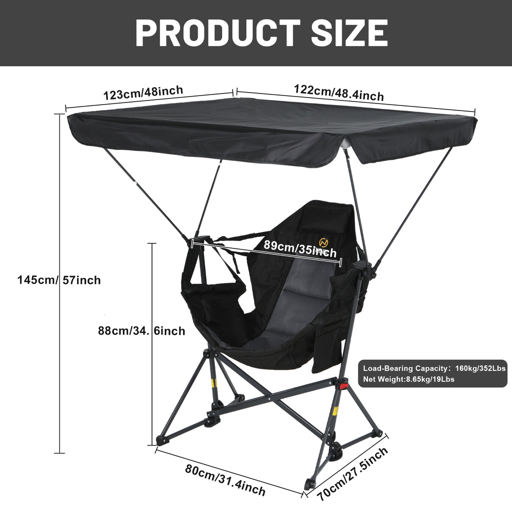 Nice C Rocking Hammock Camping Chair – Swing Seat with Adjustable Canopy Shade, Cup Holder, Portable &amp; Foldable 