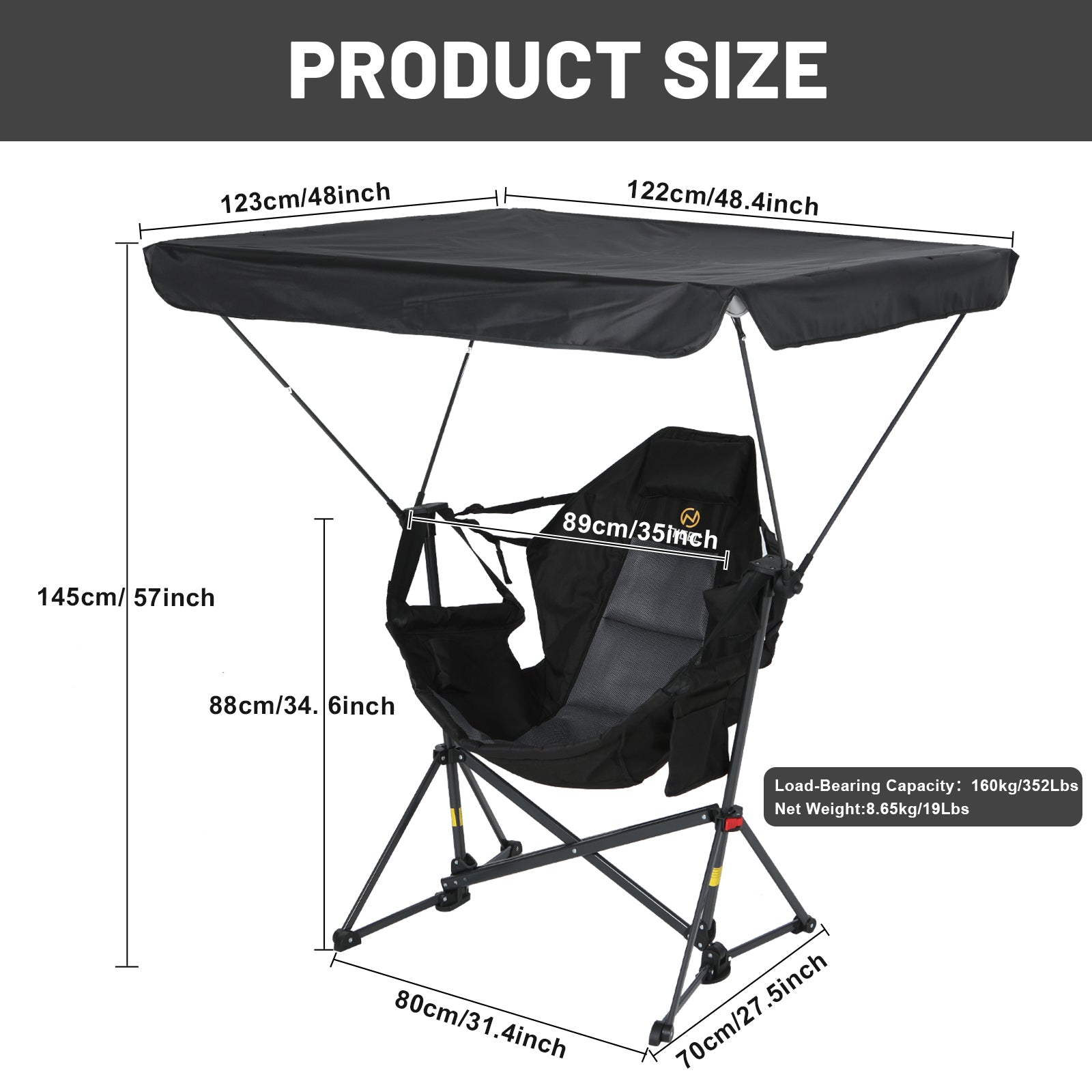 Nice C Rocking Hammock Camping Chair – Swing Seat with Adjustable Canopy Shade, Cup Holder, Portable &amp; Foldable 