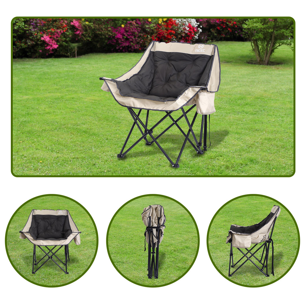 Nice C Heavy-Duty Folding Camping Chair, Thick Padded Seat with Storage &amp; Cup Holder 